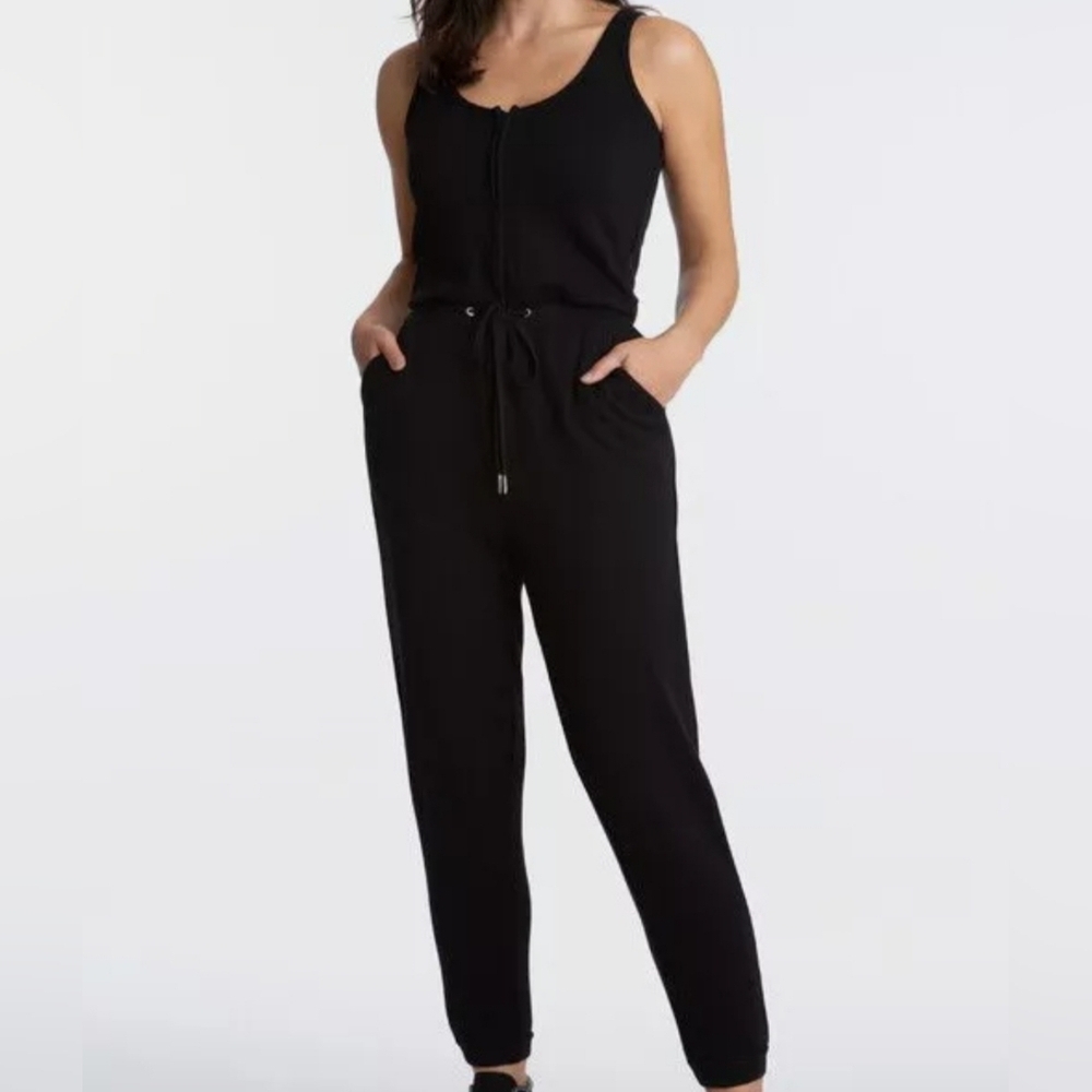 Juicy Couture Womens Zip Front Sleeveless Jumpsuit Black Drawstring Sweat Sz S